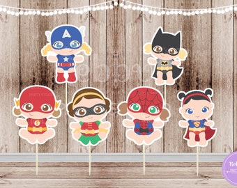 Girl Superhero Babies - Set of 12 Assorted Baby Girl Superheroes Team 1 Inspired Cupcake Toppers