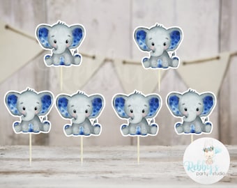 Boy Elephant Theme  - Set of 12 Navy Blue Elephant Baby Shower Cupcake Toppers