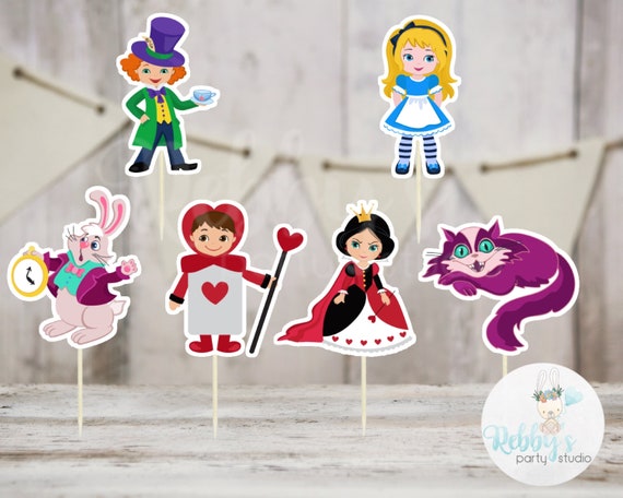 Alice in Wonderland Set of 12 Cupcake Toppers, Alice in Onderland
