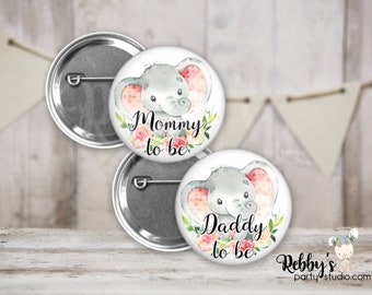 Pink Elephant Baby Shower Pin: Personalized Family Name Badge