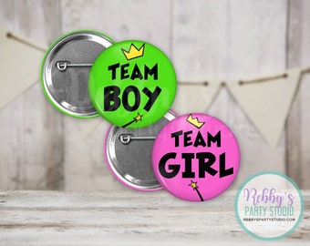 Fairly Godparents Gender Reveal Pin Buttons: Team Boy, Team Girl