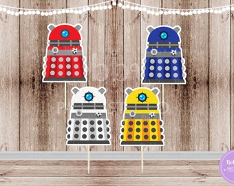 Space Detective Party - Set of 12 Assorted Evil Robots Inspired Cupcake Toppers