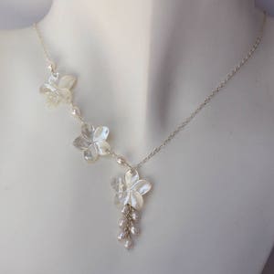 Asymmetrical Plumeria Necklace, Pearl Frangipani Necklace