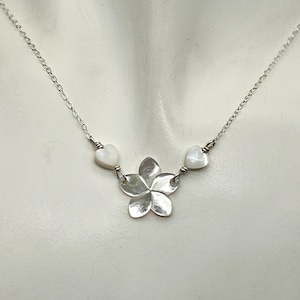 Mother of Pearl Plumeria and Heart Necklace, Shell Frangipani Necklace ...