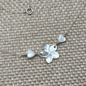 Mother of Pearl Plumeria and Heart Necklace, Shell Frangipani Necklace ...