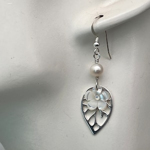 Silver Leaf and Plumeria Earrings, Frangipani Earrings