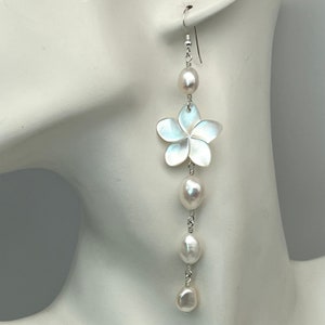 Elegant Mother of Pearl Plumeria Earrings: Sterling Silver and Pearl Frangipani
