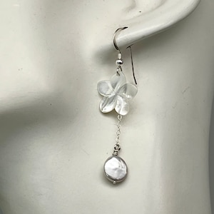 Mother of Pearl Plumeria Earrings:  Frangipani Coin Pearl
