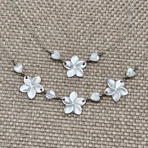 Mother of Pearl Plumeria and Heart Necklace, Shell Frangipani Necklace ...