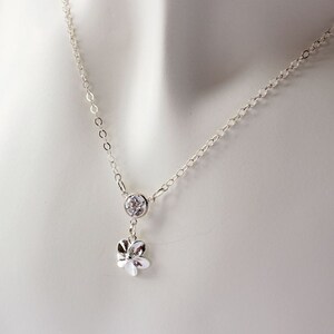 Zirconia Silver Plumeria Necklace