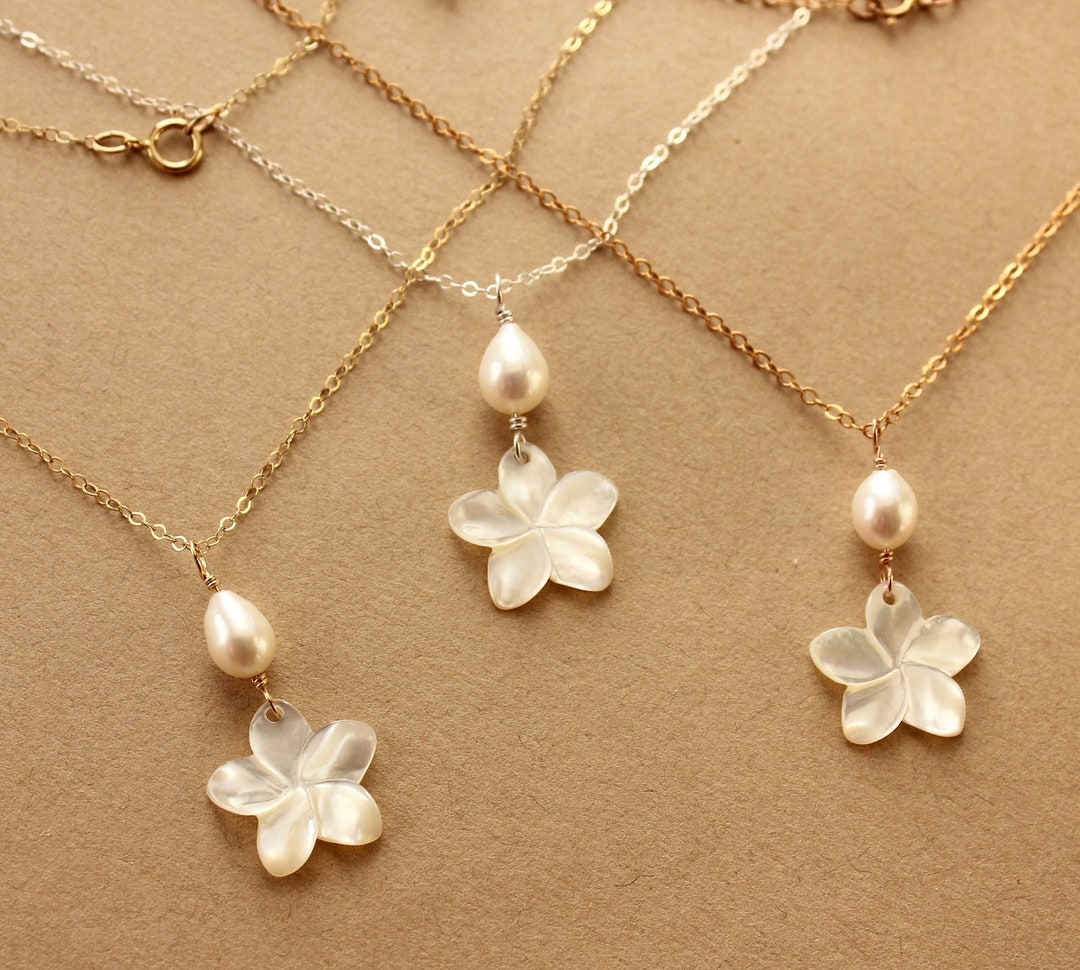 Plumeria Shell Necklace, White Mother of Pearl Frangipani Necklace - Etsy