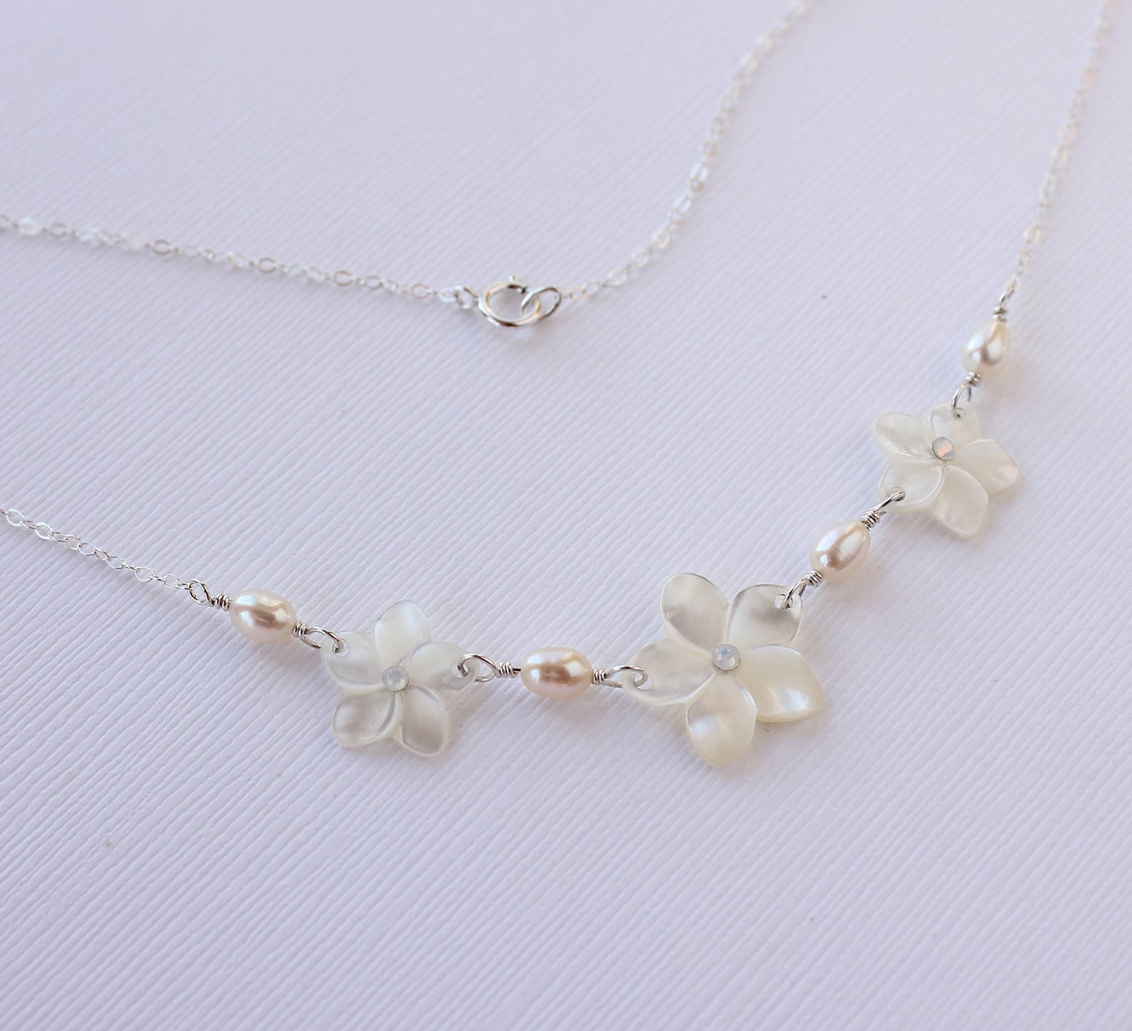 Mother of Pearl Plumeria and Pearl Necklace Shell Frangipani Etsy
