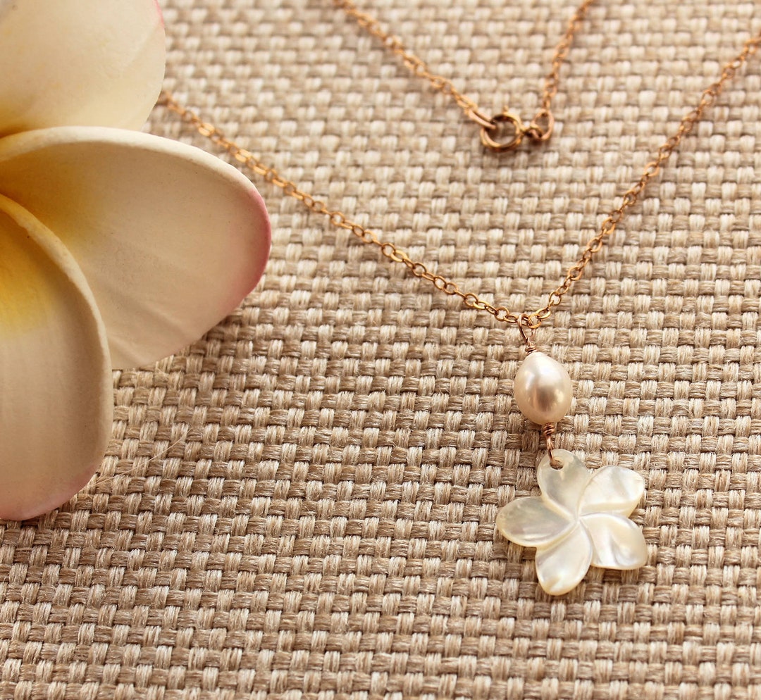 Plumeria Shell Necklace White Mother of Pearl Frangipani Etsy