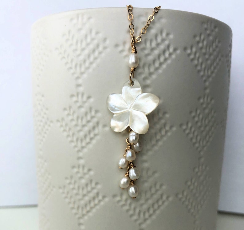 White Mother of Pearl Plumeria Necklace Pearl Frangipani | Etsy