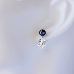 Post Freshwater Pearl Plumeria Earrings,Pearl Frangipani Earrings