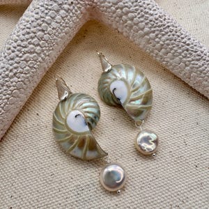 Unique Nautilus Shell Statement Earrings, Sterling Silver Nautilus Earrings