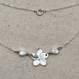 Mother of Pearl Plumeria and Heart Necklace, Shell Frangipani Necklace ...