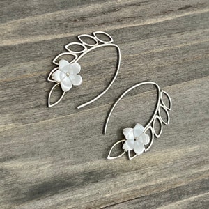 Modern Plumeria Earrings, Silver Frangipani Earrings
