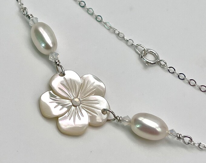 Pearl Plumeria Bracelet, Shell Frangipani Bracelet - Etsy