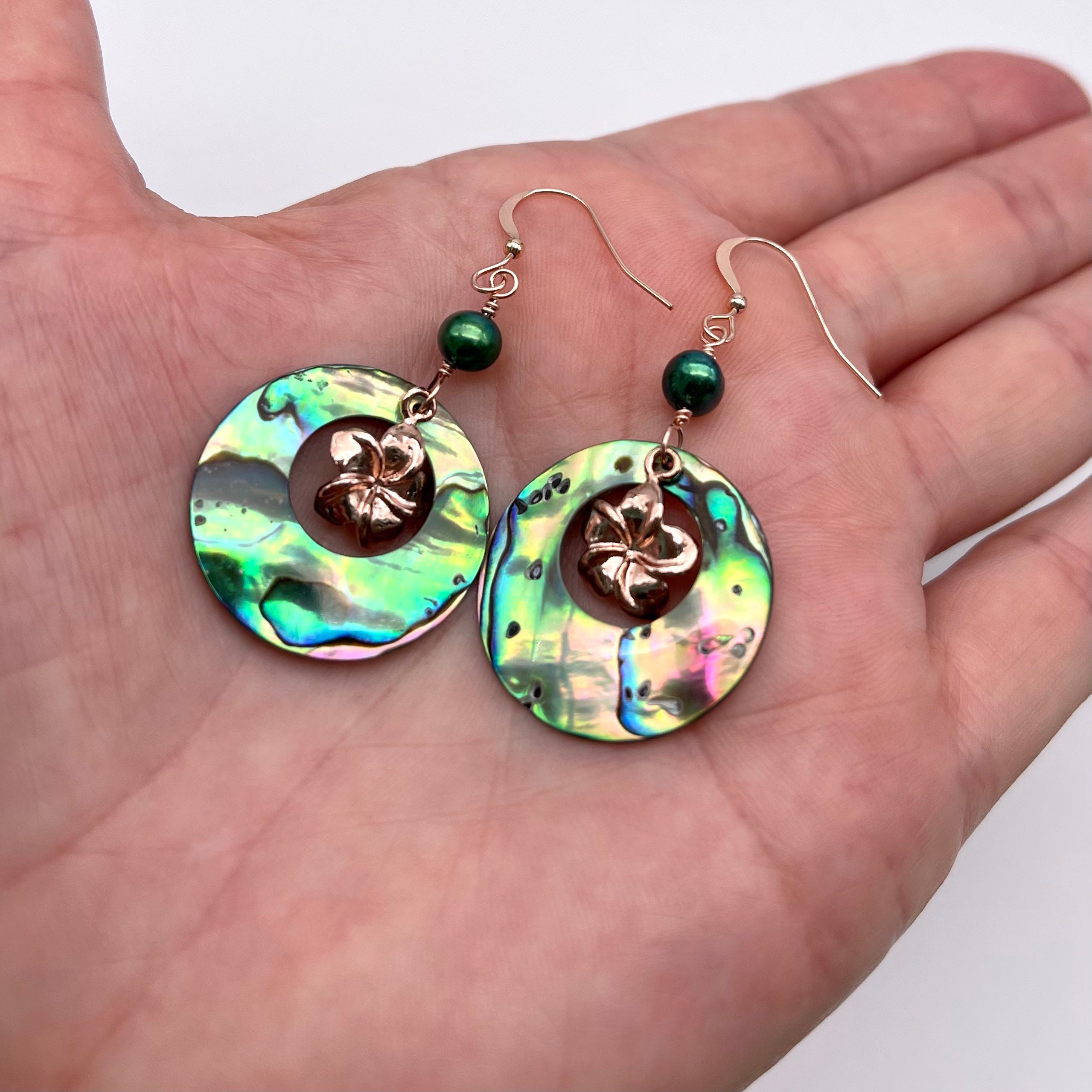 Orecchini pendenti in conchiglia di abalone Paua in argento sterling 925 da 1 5/8 - Italia