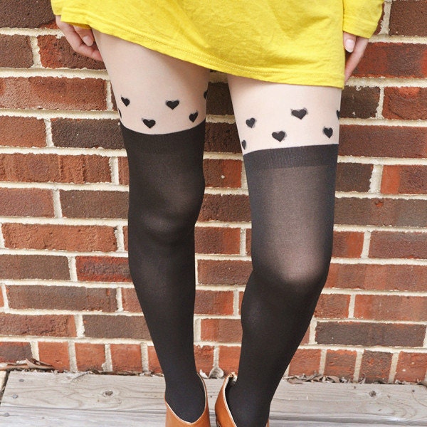 Black hearts thigh high illusion tights