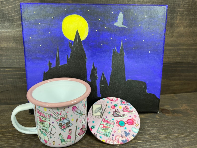 Luna Lovegood and Hermione Mug, Tumbler, or Travel Mug and Coaster Set, Witch and Wizard Enamel Mug/RdCoaster