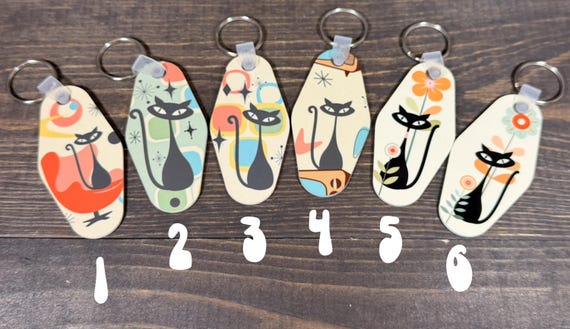 Retro Keychain | Vintage Motel Keychain | Atomic Cat Key Chain | Rental Key Set | Cabin | Boat | Lake House Keys | Customizable