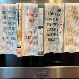 Housewarming Gift | Fun Hostess Gift | New Home Gift | Funny Retro | Waffle Weave Towel | Kitchen Towels | Fun Birthday Gift | Bride Gift