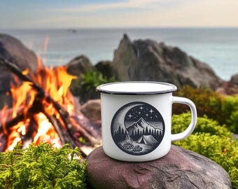 Large Personalized Enamel Camp Mug | Camping Trip | Vintage | Custom Party Favor | Wedding | Reunions | Bachelor/ette Party | Birthday