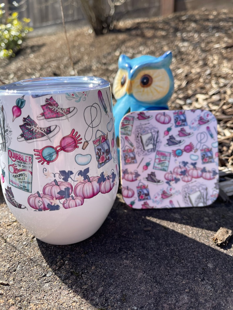 Luna Lovegood and Hermione Mug, Tumbler, or Travel Mug and Coaster Set, Witch and Wizard Wine/ Sq Coaster
