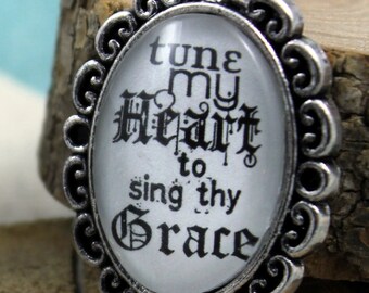 Tune my heart to sing Thy grace Faith Necklace, Christian Jewelry, Vintage Style Christian Pendant & Chain Hymn Drop