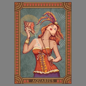 Aquarius Zodiac Print - Artistic Zodiac print - Birthday sign - Star Sign - Wall Decor - Celestial Print - Mystical Art - Astrological print