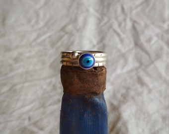 Sterling Silver Evil Eye Ring/Sterling Silver Stacking Rings Set/Blue Eye Ring/Glass Evil Eye Ring/Set of 3 Rings/Greek Evil Eye Jewelry