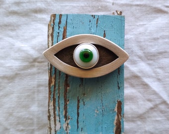 Sterling Silver Green Eye Brooch/Greek Evil Eye Brooch/Glass Eye Brooch/Green Evil Eye Jewelry