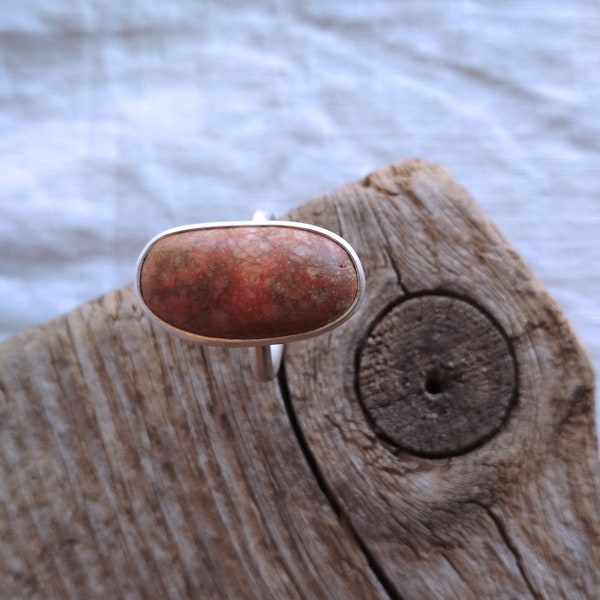 Sterling Silver Sea Stone Ring/Red Beach Stone Ring