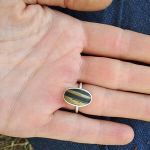 Sterling Silver Beach Stone Ring/Striped Sea Stone Ring/Beach Pebble Ring/Beach Stone Jewelry