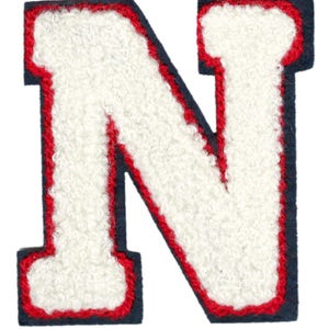 Parche grande de chenilla crema rojo y azul marino letra "N" 8 cm / 3,2 pulgadas aplique Nancy Nick Nikki
