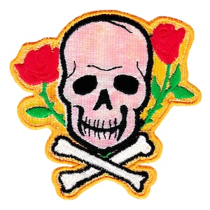 Cool Skull Crossbones & Roses Patch 9cm Applique