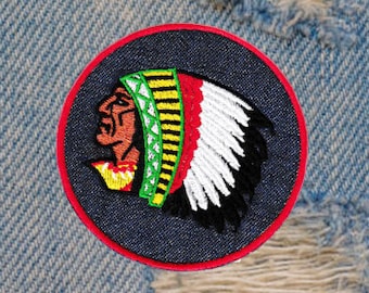 Large Indian Chief Vintage Style Biker Patch Badge on Denim 8cm Applique