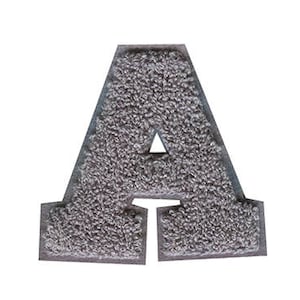 Gran chenilla gris letra "A" parche 10 cm Aaron Andy Alice ámbar Allison Arnold Amy apliques