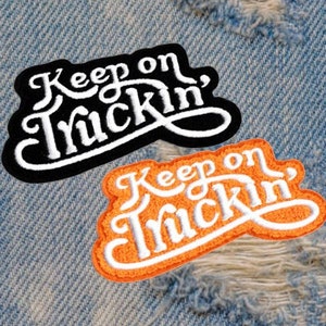 Parche de chenilla extragrande estilo vintage de los años 70, "Keep on Truckin", 13 cm x 7 cm (5,2 pulgadas)