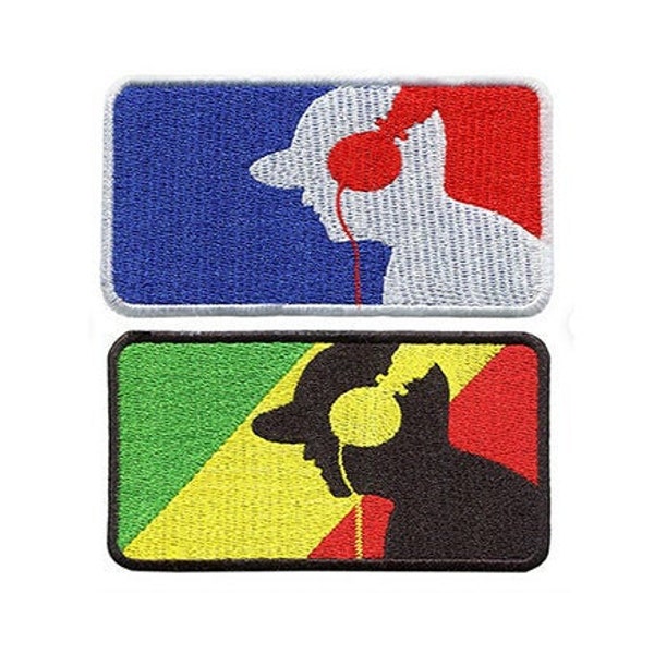 Major League DJ Headphones Patch Badge Hip Hop RAP Turntable Cap Hat Rasta 10cm / 4 inch Iron On or Hook Back