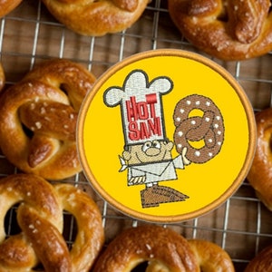 Detroit Michigan Defunct Hot Sam Pretzel 70&#39;s Vintage Style Patch Badge for Trucker Hat Shirt 7.5cm / 3 inch Iron On or Hook Back