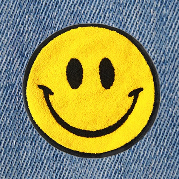 XXL Extra Large & Cute Vintage Style Chenille Yellow Smiley Happy Face Smile Patch Badge 23cm Applique