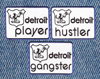 Detroit Hustler, Gangster, Player, Urban Hip Hop Style Rap Shirt Patch Badge 9cm / 3.5 inch Iron On or Hook Back