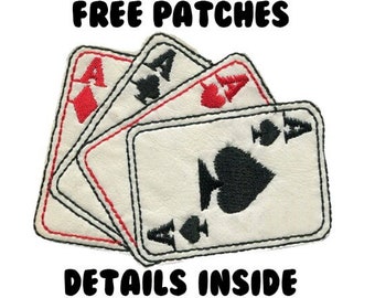 Vintage Style 4 Aces Ace Poker Playing Card Patch 8cm / 3.2 inches  Iron On or Hook Back