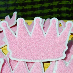 Large Pink Chenille Princess Queen Crown Hip Hop Rap King Queen Shirt Patch Badge for Cap Hat 10cm / 4 inch