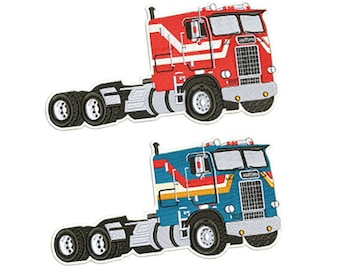 Big Rig Patch &mdash; Iron On Badge Embroidered Motif &mdash; Truck Red Semi 18 Wheeler #188