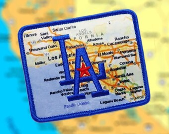 Los Angeles Map "City of Angels" Surfer Surfing Surf Low Rider JDM Street Racer Shirt Patch 8cm / 3.2 inch Applique Iron On or Hook Back