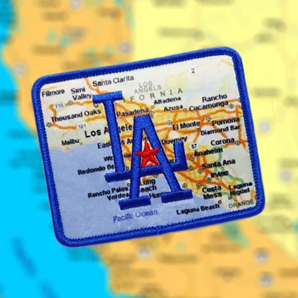Los Angeles Map "City of Angels" Surfer Surfing Surf Low Rider JDM Street Racer Shirt Patch 8cm / 3.2 inch Applique Iron On or Hook Back